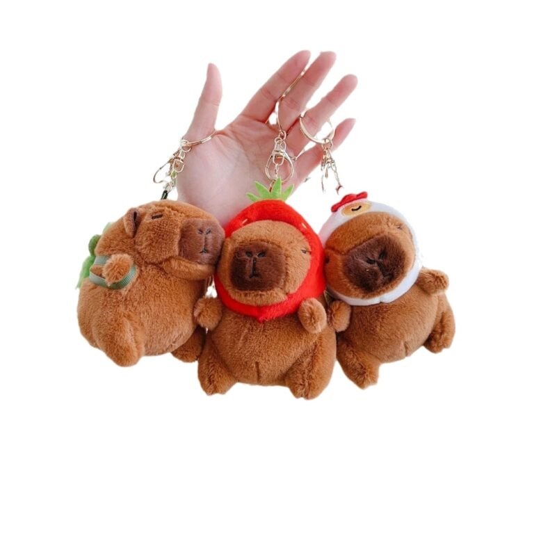 Capybara plush keyring with turtle, strawberry and chicken costumes