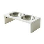 Raised Cat Feeder Stand with 2 Bowls – White
