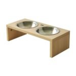 Raised Cat Feeder Stand with 2 Bowls – White Oak