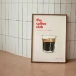 Framed coffee poster in a kitchen