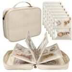 Travel Jewellery Organiser Case with 6 Clear Pocket Pages – Beige