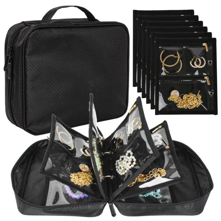Travel Jewellery Organiser Case with 6 Clear Pocket Pages – Black