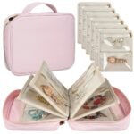 Travel Jewellery Organiser Case with 6 Clear Pocket Pages – Pink