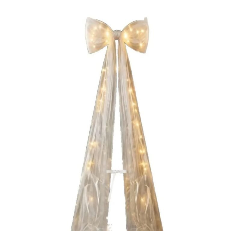 Large white Christmas tree bow with lights, 50 × 200 cm