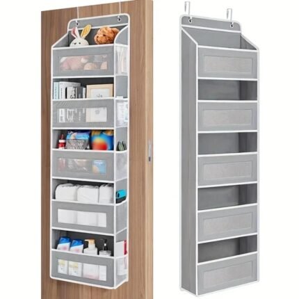 Over-the-Door Hanging Organiser with 5 Large and 5 Mesh Pockets – Grey