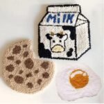Punch Needle Coaster Kit with Fun Food Designs – 3-pack: milk, cookie, egg