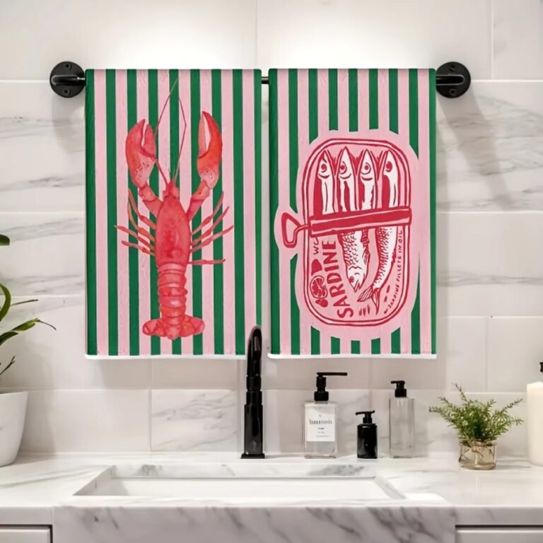 Retro tea towels hanging in the kitchen