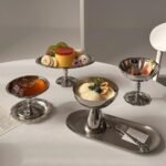 Stainless dessert cups with ice cream and desserts