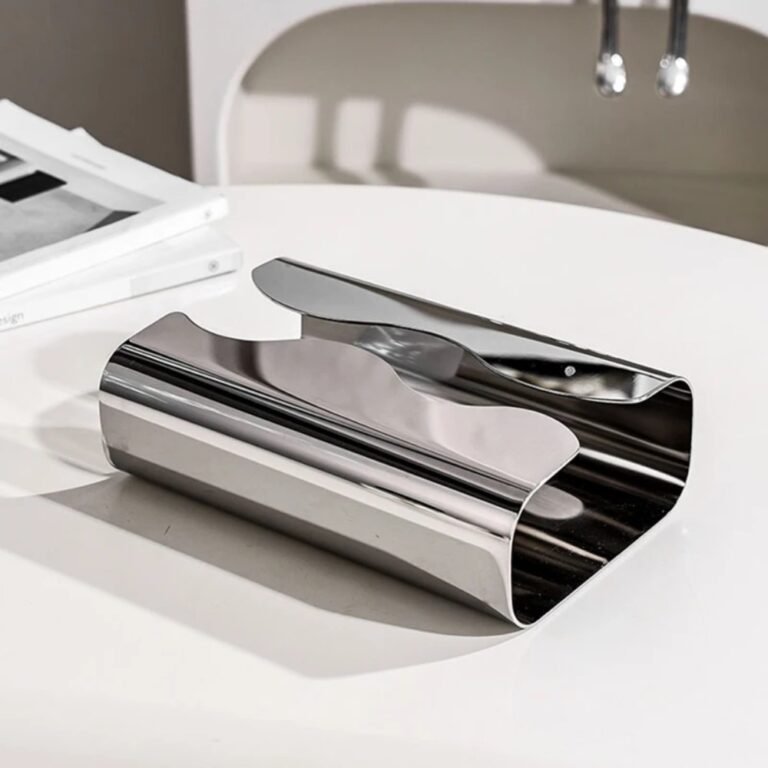Stainless steel tissue holder on a table