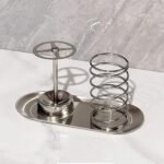 Stainless Steel Toothbrush Holder Set with Tray – 3 Pieces – Set A – with spiral holder