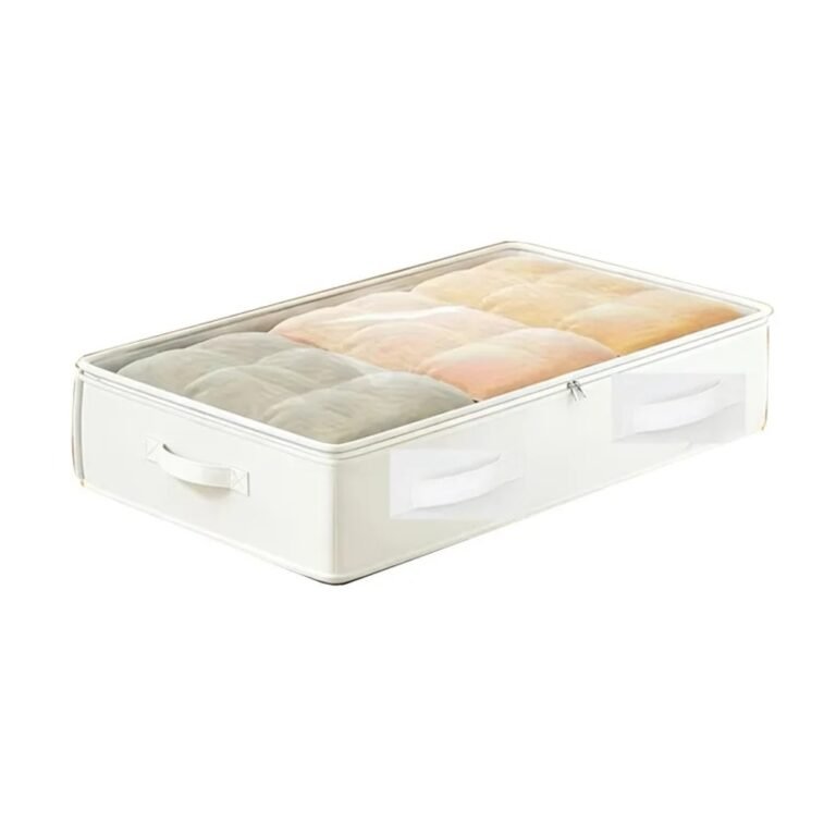 White foldable under-bed storage box with clear lid