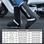 Black waterproof shoe covers size chart with UK shoe sizes